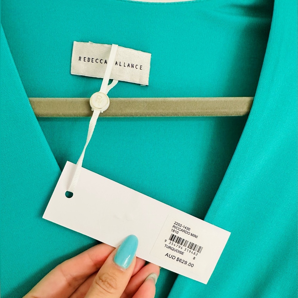 Rebecca Vallance RICCARDO MINI DRESS TURQUOISE US Size 4 Original Price $530 - Picture 7 of 10